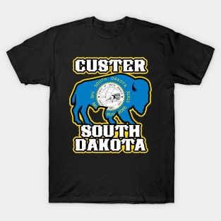 Custer South Dakota Bison State Flag Buffalo T-Shirt